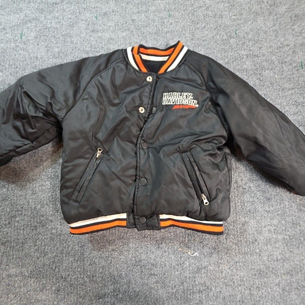 Harley-Davidson Jacket Kids 4 Black Reversible Varsity Snap Front Motorcycle